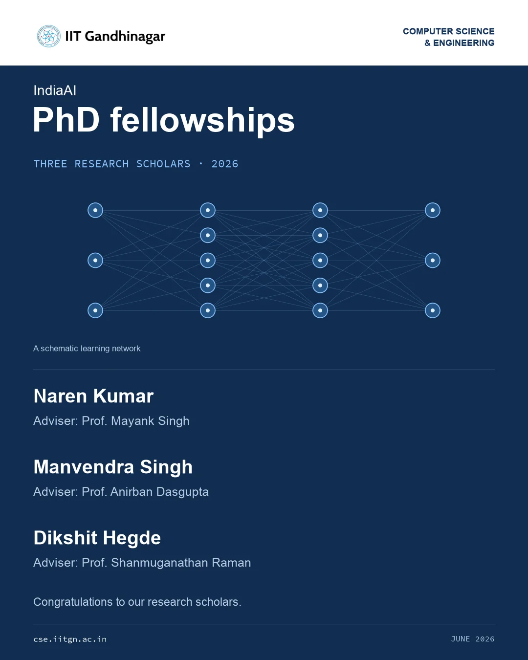 Three CSE PhD students receive IndiaAI PhD Fellowships